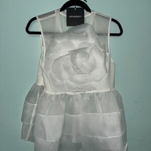 Cynthia Rowley White Flower Tiered Organza Layered Floral Top